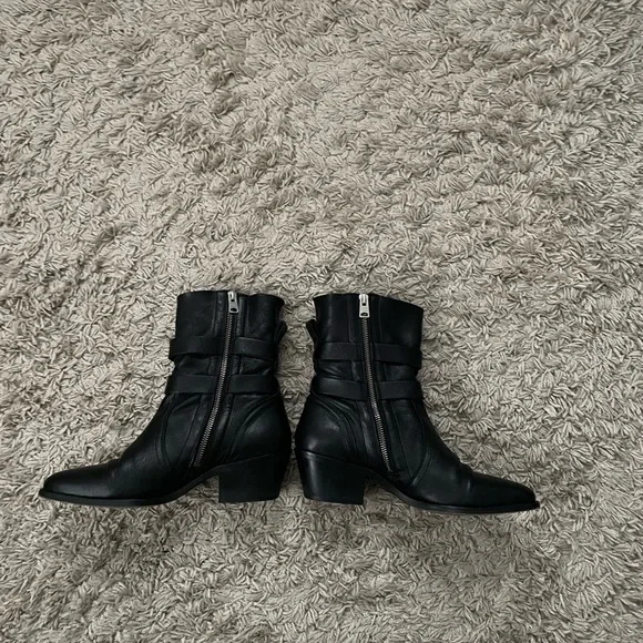 SOLD Allsaints Harriet Dual Buckle Leather Black Ankle Boots Size 39 - Picture 3 of 6